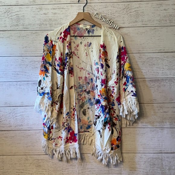 Umgee Tops - Umgee Floral Flower Spring Open Front Cropped Kimono Top